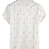 Korte Mouwen Katoenen Overhemd met Roze Flamingo Patroon voor Mannen