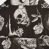 Katoenen Overhemd met Knopen Cool met Roze Schedel in Bloemen voor Mannen, Punk Rock and Roll