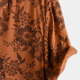 Heren Korte Mouwen Katoenen Overhemd met Knopen, Vintage Bruin Bloemenpatroon, Ademend voor Vakantie
