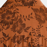 Heren Korte Mouwen Katoenen Overhemd met Knopen, Vintage Bruin Bloemenpatroon, Ademend voor Vakantie