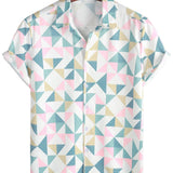 Katoenen Zomeroverhemd met Korte Mouwen met Geometrisch Driehoekpatroon voor Mannen