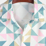 Katoenen Zomeroverhemd met Korte Mouwen met Geometrisch Driehoekpatroon voor Mannen