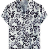 Korte Mouwen Katoenen T-shirt met Bloemen Skull Patroon in Punk Rock Stijl voor Mannen