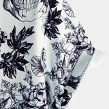 Korte Mouwen Katoenen T-shirt met Bloemen Skull Patroon in Punk Rock Stijl voor Mannen