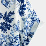 Korte Mouwen Katoenen T-shirt met Skull en Bloemen Punk Rock Ontwerp voor Mannen