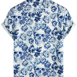 Korte Mouwen Katoenen T-shirt met Skull en Bloemen Punk Rock Ontwerp voor Mannen