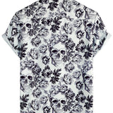 Korte Mouwen Katoenen T-shirt met Bloemen Skull Patroon in Punk Rock Stijl voor Mannen