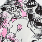 Heren Korte Mouwen Katoenen Hemden met Schedels en Roze Bloemen
