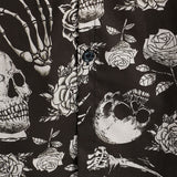 Katoenen Overhemd met Knopen Cool met Roze Schedel in Bloemen voor Mannen, Punk Rock and Roll