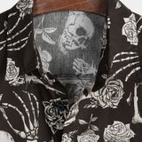 Katoenen Overhemd met Knopen Cool met Roze Schedel in Bloemen voor Mannen, Punk Rock and Roll
