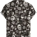 Katoenen Overhemd met Knopen Cool met Roze Schedel in Bloemen voor Mannen, Punk Rock and Roll
