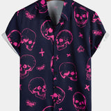 Heren Aloha shirt van katoen met roze schedelprint en korte mouwen