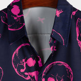 Heren Aloha shirt van katoen met roze schedelprint en korte mouwen