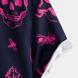 Heren Aloha shirt van katoen met roze schedelprint en korte mouwen