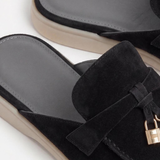 Zwarte suède mediterrane mules