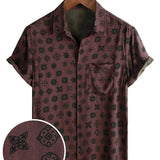 Klassieke Retro Korte Mouwen Katoenen Overhemd met Geometrische Print voor Mannen