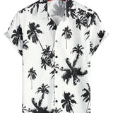 Witte Zomer Overhemd met Korte Mouwen in Hawaiiaanse Stijl met Tropisch Patroon voor Mannen