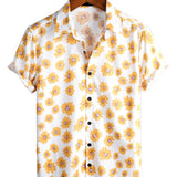 Korte Mouwen Katoenen Hawaii Shirt voor Mannen in Donkerblauwe Kleur met Margrieten