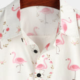 Korte mouwen katoenen overhemd met roze flamingo's voor mannen