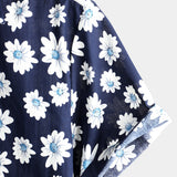 Korte Mouwen Katoenen Hawaii Shirt voor Mannen in Donkerblauwe Kleur met Margrieten