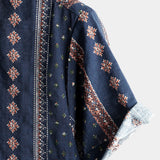 Korte Mouw Katoenen Overhemd met Knopen voor Mannen, Retro uit de Jaren '70, Strepen, Marineblauw, Vintage