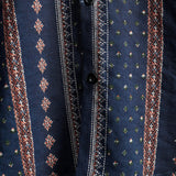 Korte Mouw Katoenen Overhemd met Knopen voor Mannen, Retro uit de Jaren '70, Strepen, Marineblauw, Vintage