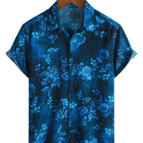 Korte Mouwen Katoenen Overhemd met Hawaiiaanse Bloemen Blauw voor Mannen