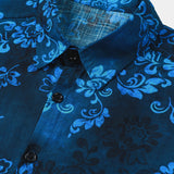 Korte Mouwen Katoenen Overhemd met Hawaiiaanse Bloemen Blauw voor Mannen