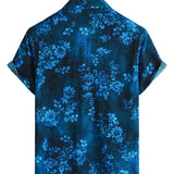 Korte Mouwen Katoenen Overhemd met Hawaiiaanse Bloemen Blauw voor Mannen