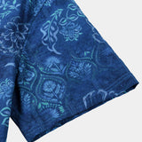 Heren Overhemd met Korte Mouwen in Bloemenprint van Katoen in Hawaiiaanse Stijl Blauw