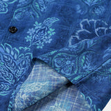 Heren Overhemd met Korte Mouwen in Bloemenprint van Katoen in Hawaiiaanse Stijl Blauw