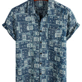 Retro Casual Korte Mouwen Katoenen Overhemd voor Mannen