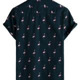 Casual Katoenen Hawaii Shirt met Korte Mouwen en Tropische Flamingo Knopen voor Mannen