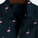 Casual Katoenen Hawaii Shirt met Korte Mouwen en Tropische Flamingo Knopen voor Mannen