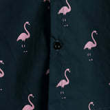 Casual Katoenen Hawaii Shirt met Korte Mouwen en Tropische Flamingo Knopen voor Mannen