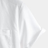 Heren Katoenen Overhemd in Effen Kleur met Hoge Kraag en Halve Knop, met Zak aan de Voorkant