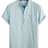 Heren Katoenen Shirt in Effen Kleur met Hoge Kraag en Gemiddelde Sluiting, met Voorzak