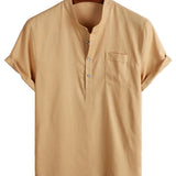 Heren Katoenen Shirt in Effen Kleur met Hoge Kraag en Gemiddelde Sluiting, met Voorzak