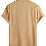 Heren Katoenen Shirt in Effen Kleur met Hoge Kraag en Gemiddelde Sluiting, met Voorzak
