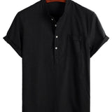 Heren Katoenen Shirt in Effen Kleur met Hoge Kraag en Gemiddelde Sluiting, met Voorzak