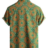Heren Retro Bloemen Overhemd van Katoen uit de Jaren '70, Groen, voor de Zomer, Strand, Boho, Korte Mouwen