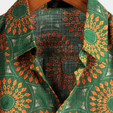 Heren Retro Bloemen Overhemd van Katoen uit de Jaren '70, Groen, voor de Zomer, Strand, Boho, Korte Mouwen