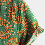 Heren Retro Bloemen Overhemd van Katoen uit de Jaren '70, Groen, voor de Zomer, Strand, Boho, Korte Mouwen
