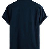 Heren Katoenen Shirt in Effen Kleur met Hoge Kraag en Gemiddelde Sluiting, met Voorzak