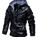 Leren jack met capuchon