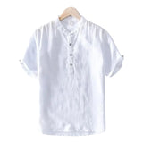 Korte mouw katoen en linnen shirt